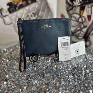 Coach Corner Zip Wristlet in Midnight Blue NWT